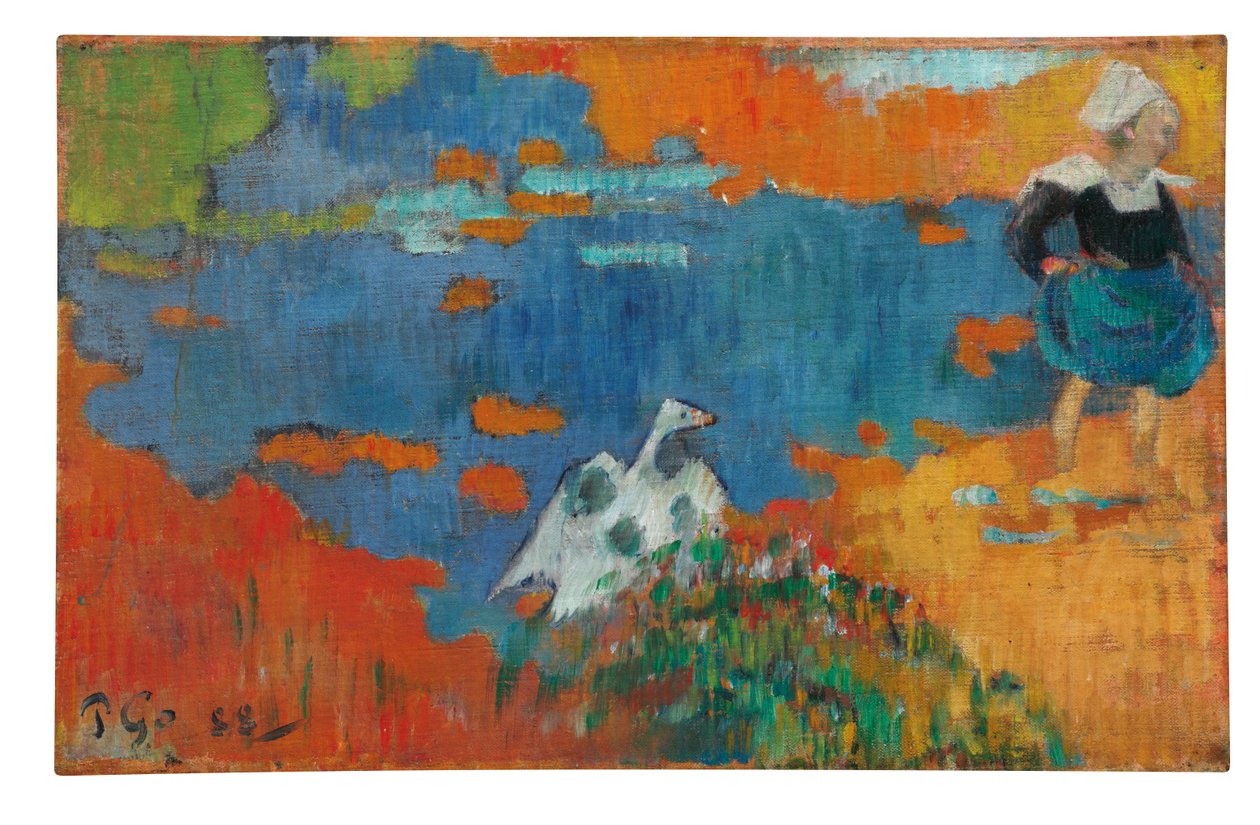 Bretonsk jente og en gås ved vannkanten, 1888 av Paul Gauguin
