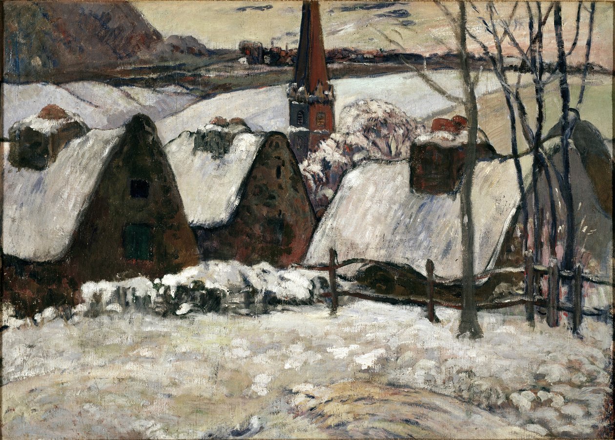 Bretonlandsby under snøen (olje på lerret av Paul Gauguin