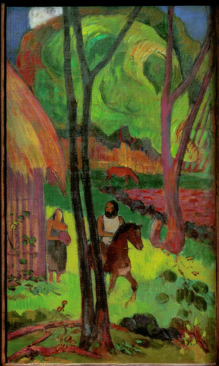 Rytter foran hytta av Paul Gauguin