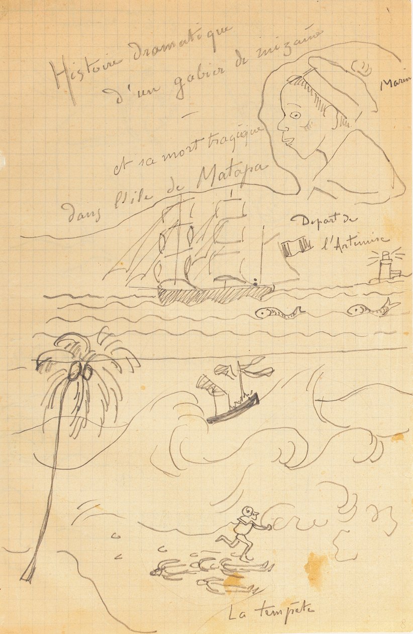 Tegning fra et album med tegninger produsert for den unge Jacques Bousquet, Pont-Aven eller Le Pouldu, 1889-90 av Paul Gauguin