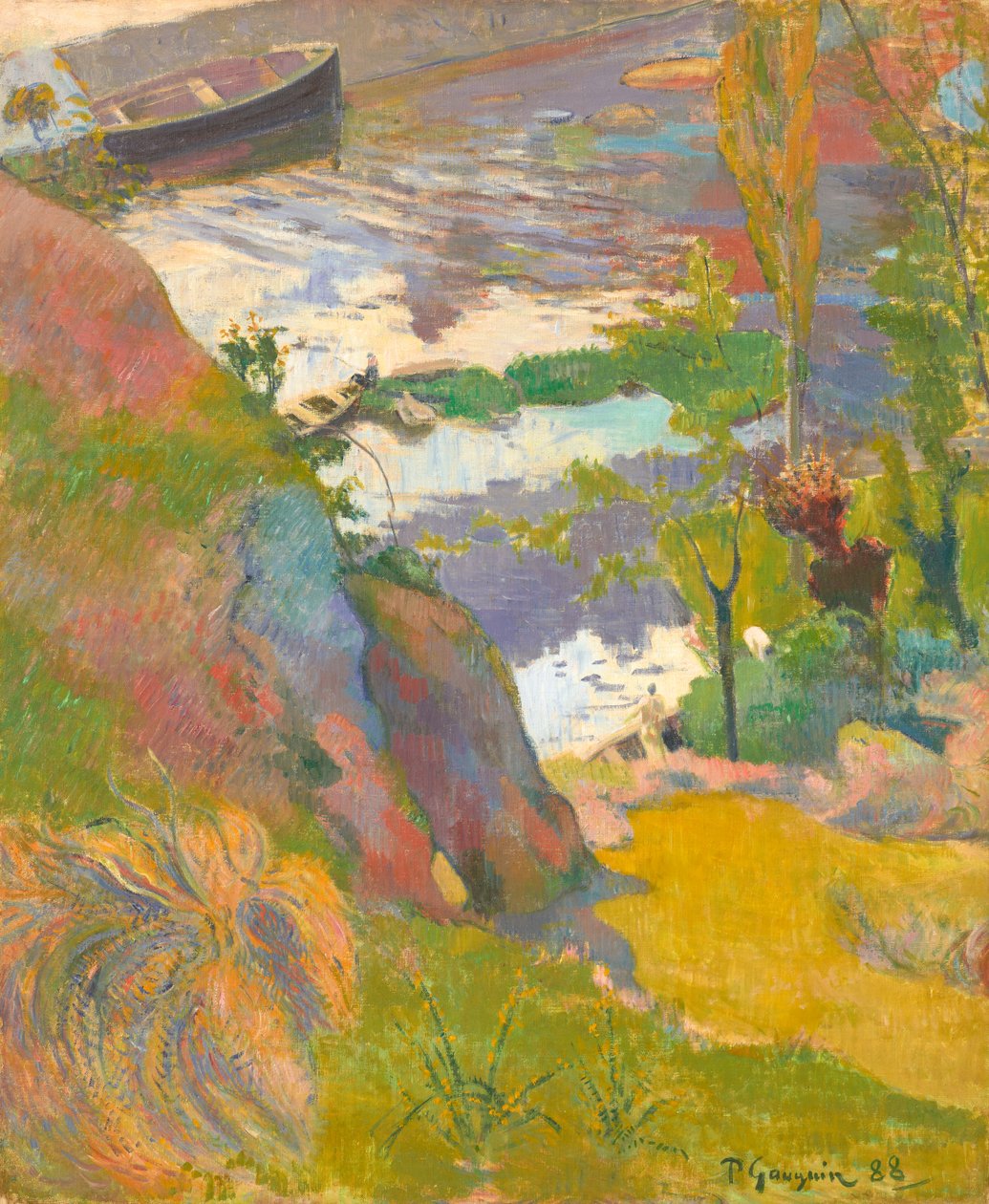 Fisker og badegjester ved Aven av Paul Gauguin