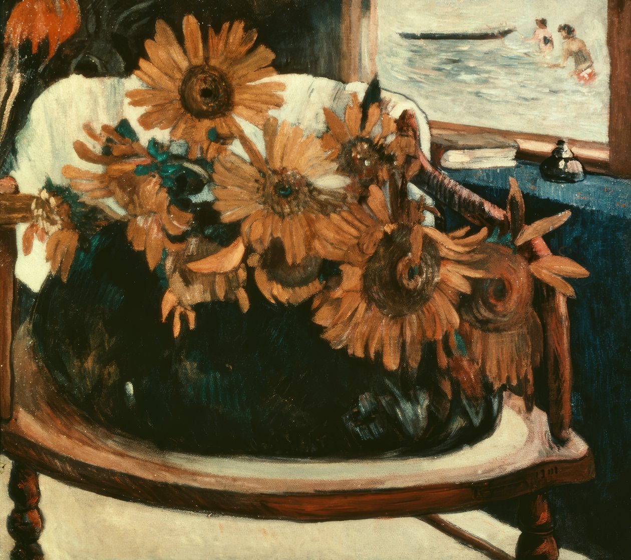 Solsikkeblomster i en stol I av Paul Gauguin