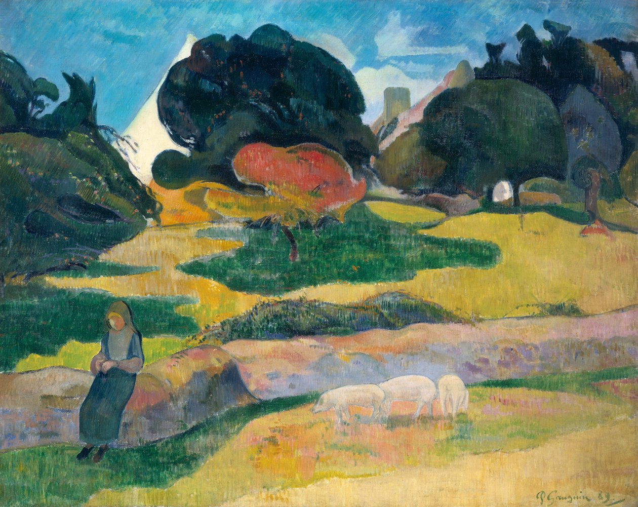 Jente som gjeter griser, 1889 av Paul Gauguin