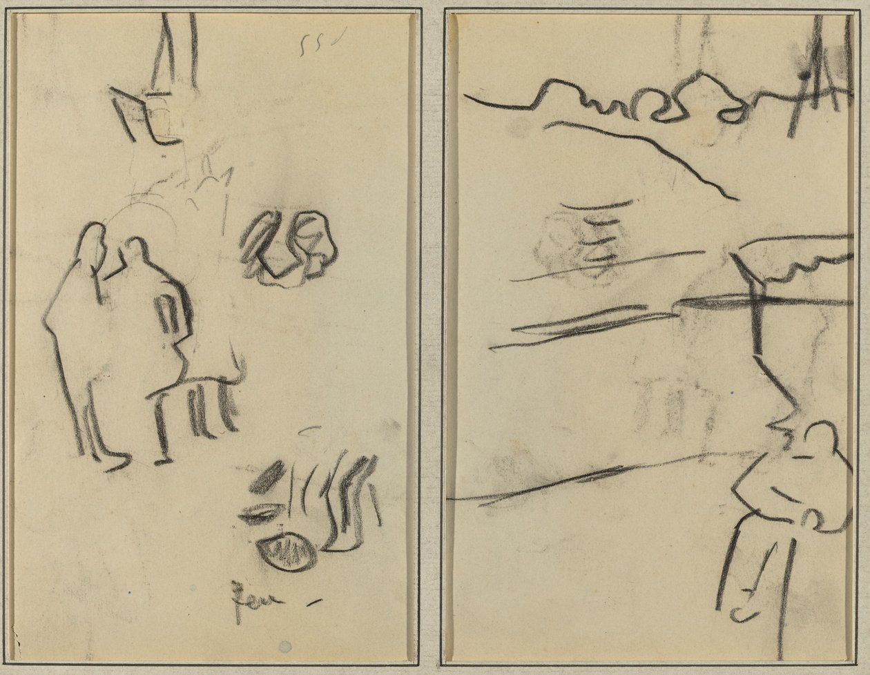Gruppe av menneskelige former; En mann sittende [recto] av Paul Gauguin