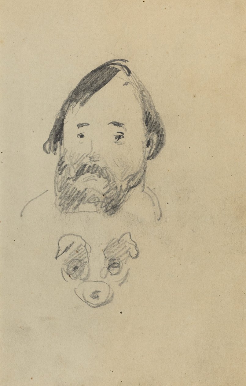 Hodet til en skjeggete mann med et hundehode [recto] av Paul Gauguin