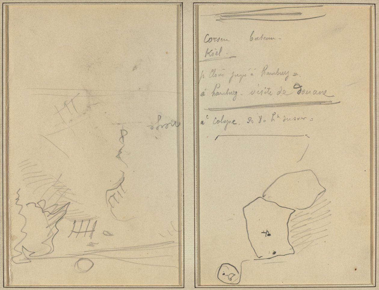 Hodet til en ape; Inventar over flasker og drikkevarer [verso] av Paul Gauguin