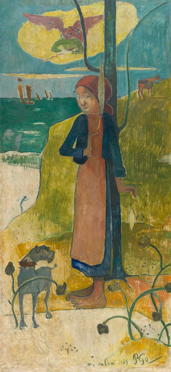 Breton Girl Spinning (Joan of Arc) - Breton Girl Spinning (Joan of Arc) - Maleri av Paul Eugene Henri Gauguin (1848-1903) av Paul Gauguin