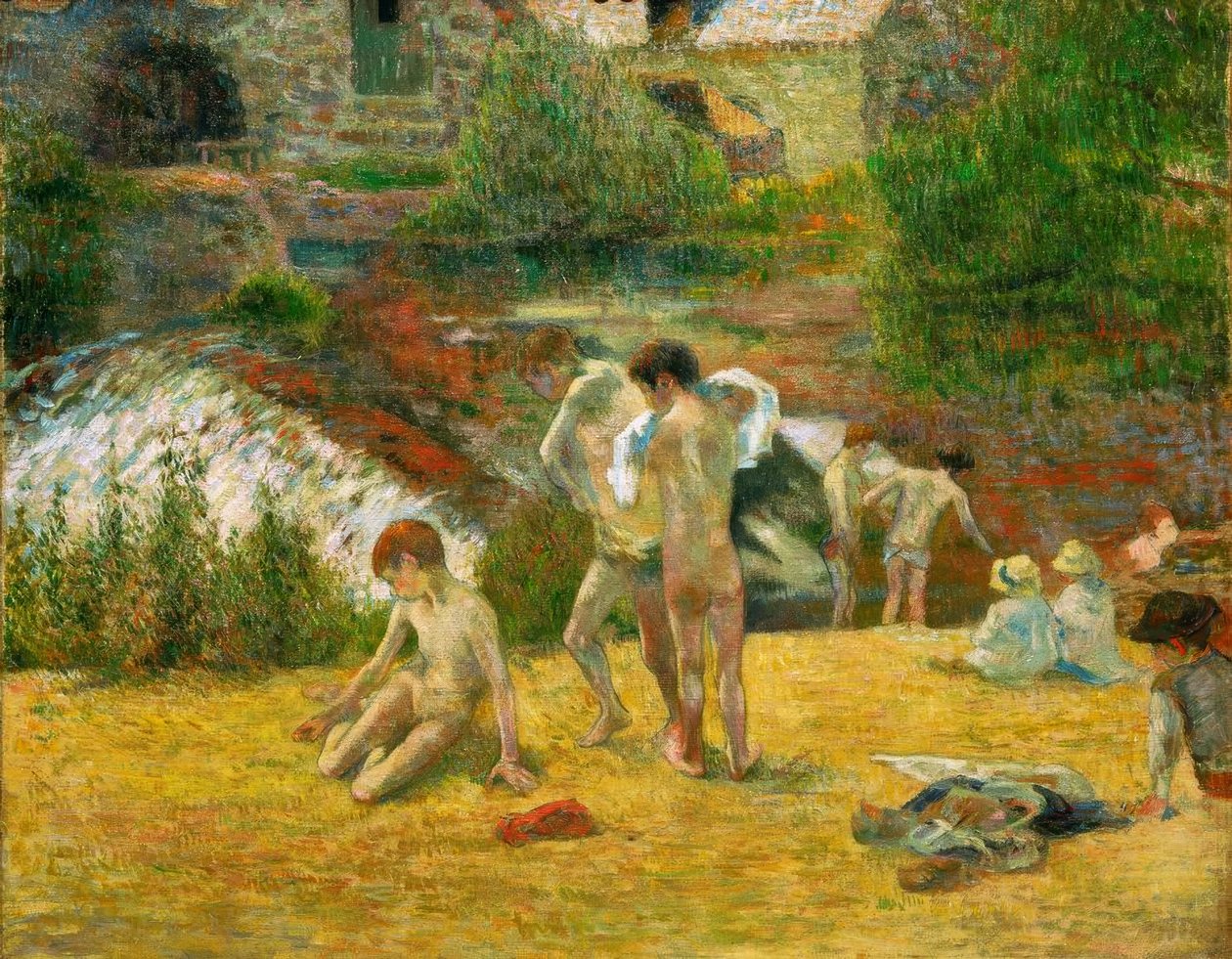 Unge bretonere i badet, eller svømming på Bois d mill av Paul Gauguin