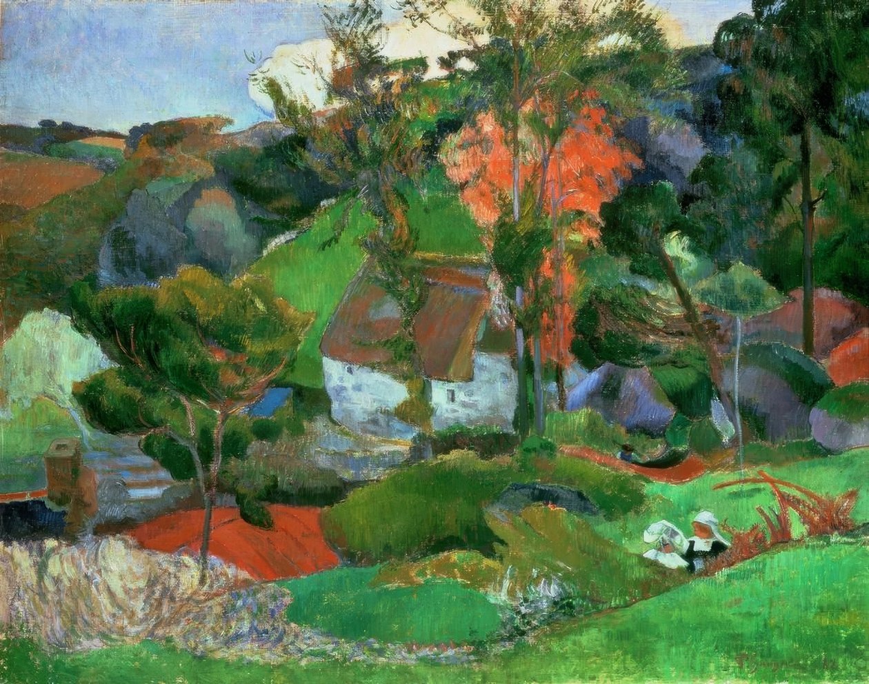 Kvinne med kanne, eller Landskap ved Pont-Aven av Paul Gauguin