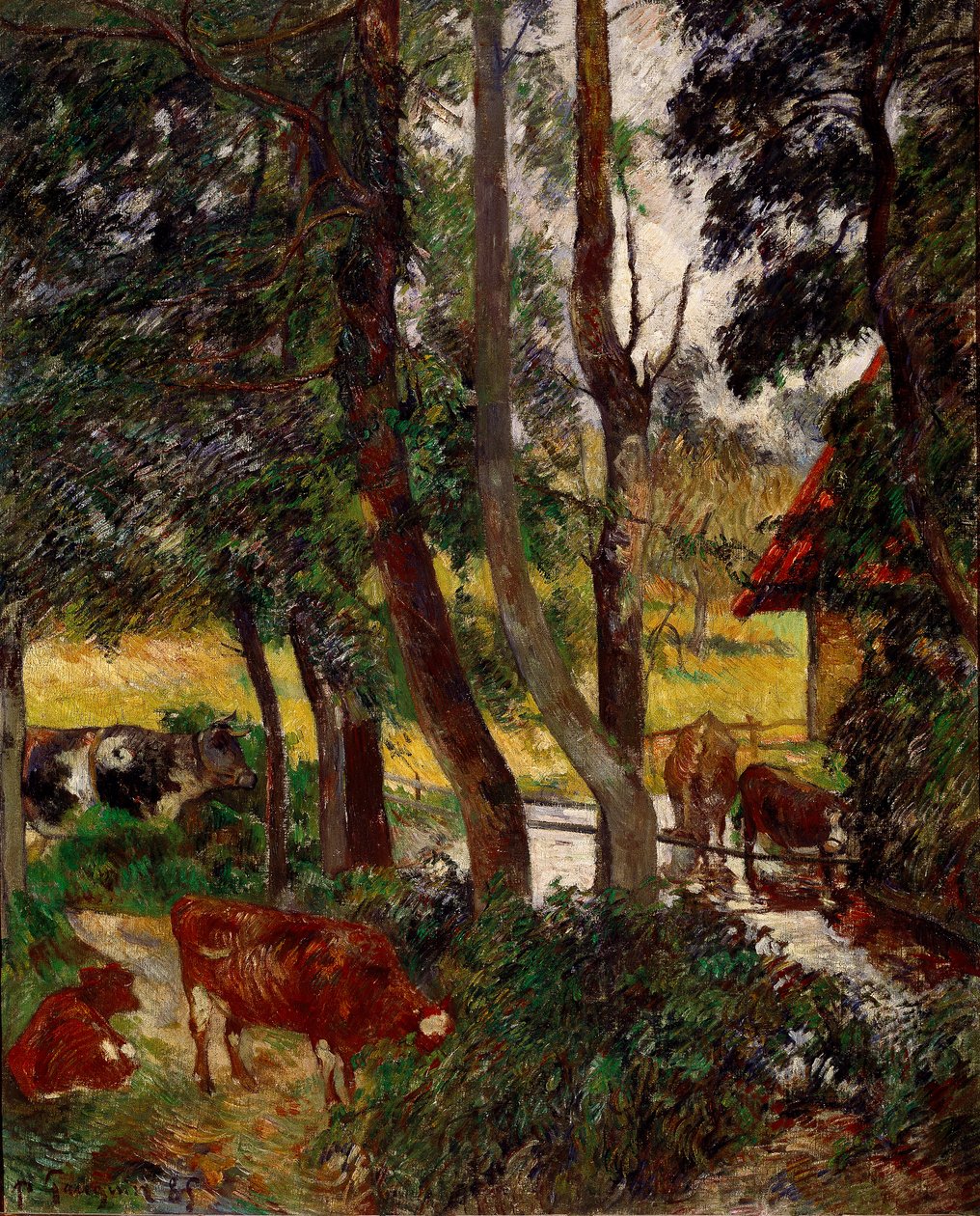 Landskap i Bretagne - Kyr en vanningsskål eller Corner de dam. Maleri av Paul Gauguin (1848-1903) av Paul Gauguin