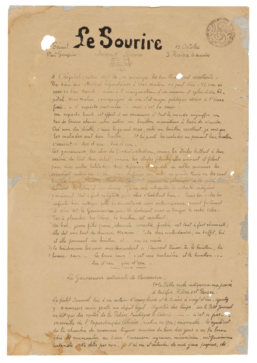 Smilet: Seriøs journal, 13. oktober 1899 av Paul Gauguin