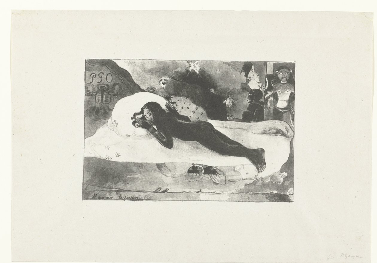 Tilbakelent jente og de dødes spøkelser Sett av de dødes spøkelser Manao tupapau (tittel på objekt) av Paul Gauguin