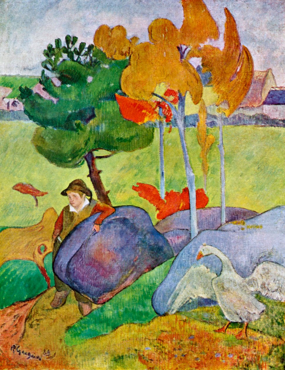 Lille bretongutt med en gås, 1889 1939. av Paul Gauguin