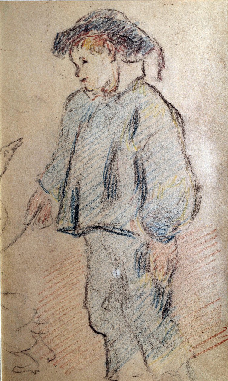 Lille bretongutt en gås Skisse av Paul Gauguin (1848-1902) Privat samling fra 1800-tallet av Paul Gauguin
