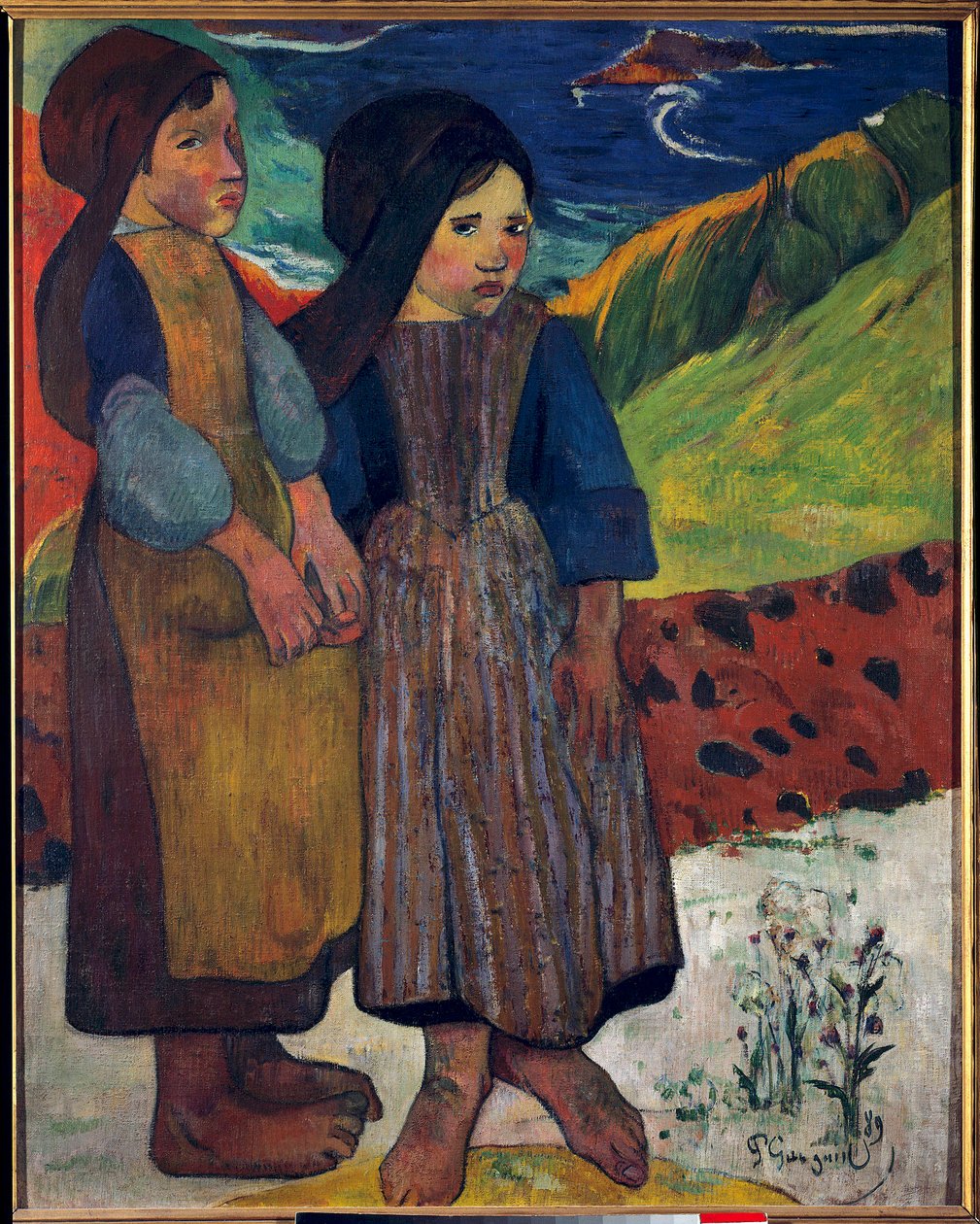 Little Bretons before the Sea Maleri av Paul Gauguin (1848-1903) 1889 Søn. 0,92 X 0,73 m. Tokyo. Nasjonalmuseet for vestlig kunst av Paul Gauguin