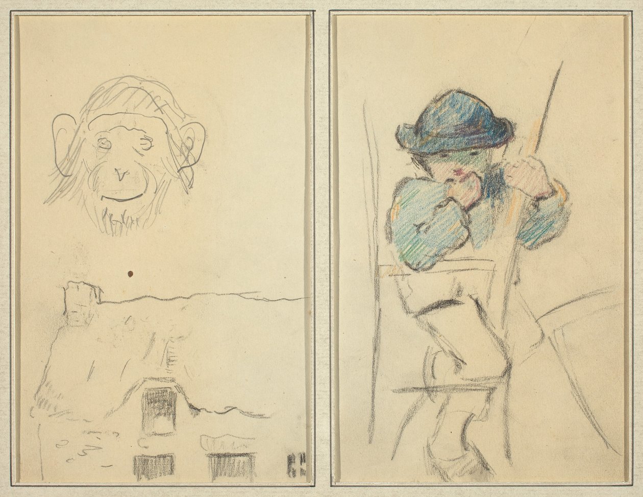 Monkey and Cottage; Lille bretonsk gutt [recto] av Paul Gauguin
