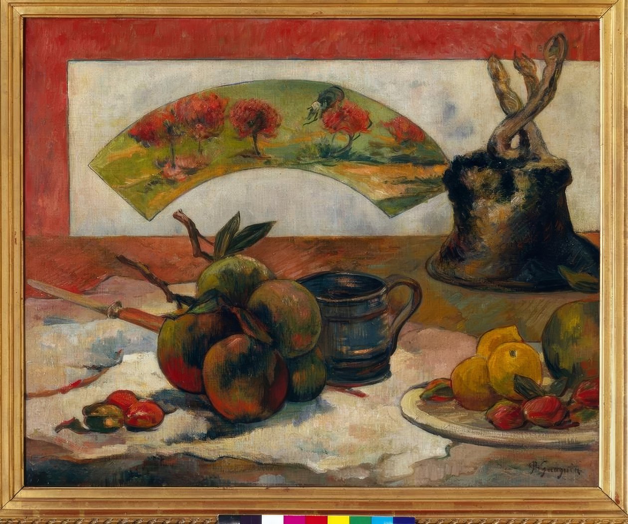 Stilleben med fan av Paul Gauguin