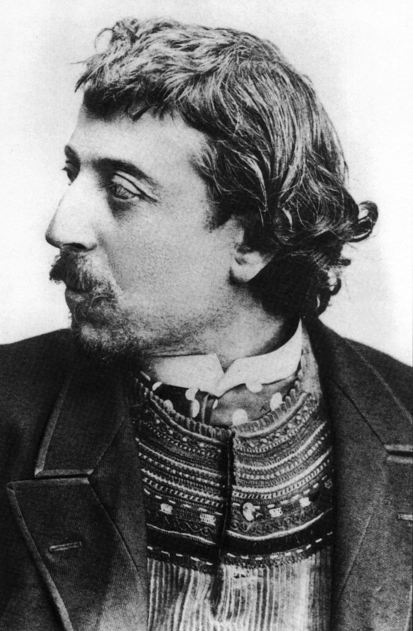Paul Gauguin (1848-1903) fransk maler her i København i mars 1891 med en bretonsk cardigan, selvportrett dedikert til Carriere av Paul Gauguin