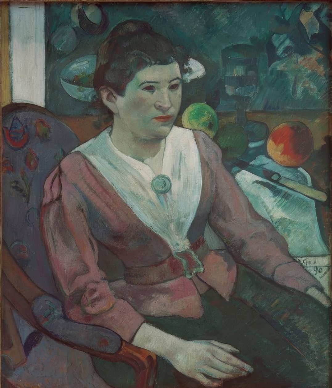 Portrett av en kvinne i stilleben av Cézanne - Marie Derr av Paul Gauguin
