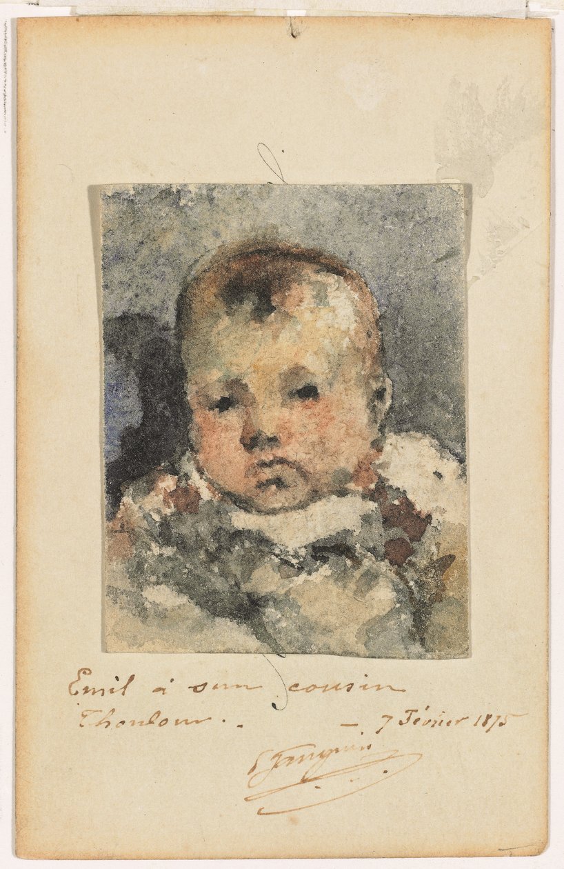 Portrett av et barn, 7. februar 1875 (akvarell på papir lagt på et originalt visittkort) av Paul Gauguin