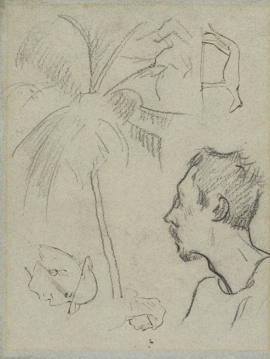Profil av Charles Laval med palmetre og andre skisser av Paul Gauguin