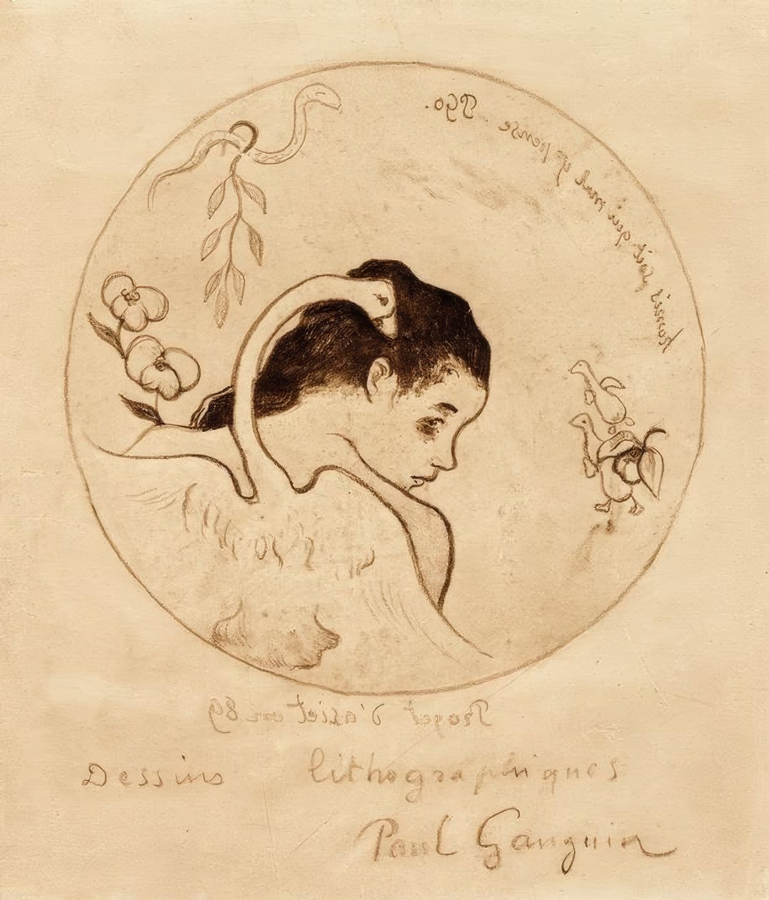 Prosjekt for en tallerken - Leda og svane av Paul Gauguin