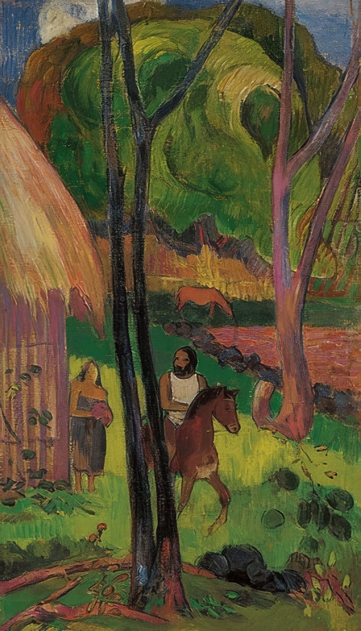 Ryttere foran hytta (Cavalier devant la case). 1902 av Paul Gauguin