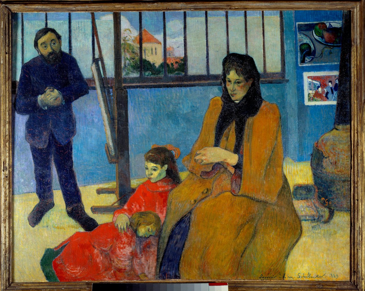Schuffeneckers verksted eller Schuffenecker-familien. Portrett av Emile Scuffenecker (1851-1934), hans kone, født Louise Lancon og deres barn Jeanne og Paul. Maleri av Paul Gauguin (1848-1903) av Paul Gauguin