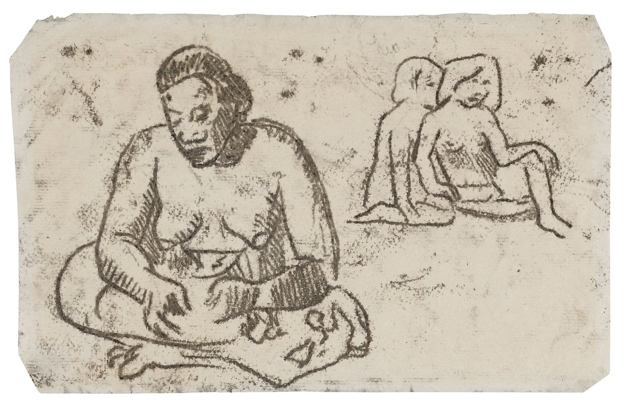 Sittende kvinne (relatert til maleriet Sister of Charity), ca. 1902 (overføringstegning i svart blekk på elfenbensvevd papir) av Paul Gauguin
