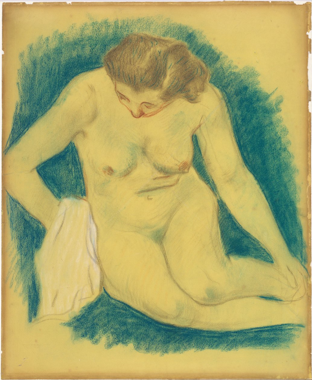 Sittende nakenstudie sett ovenfra av Paul Gauguin