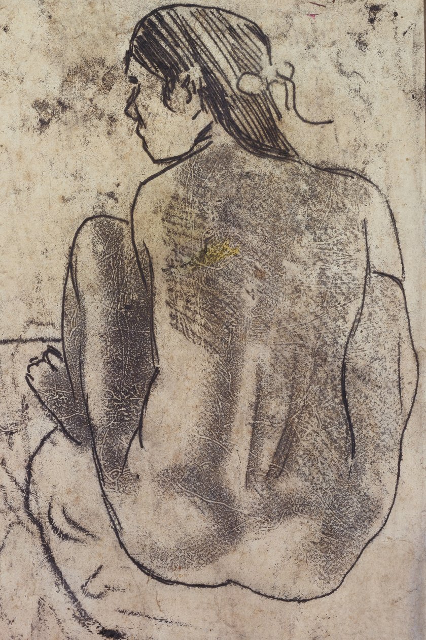 Sittende Tahitisk naken bakfra, ca. 1902 av Paul Gauguin