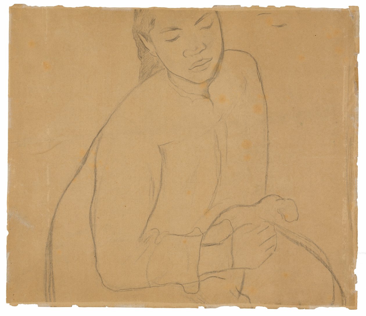 Sittende Tahitian Woman (relatert til maleriet Te faaturuma [Reverie]) av Paul Gauguin