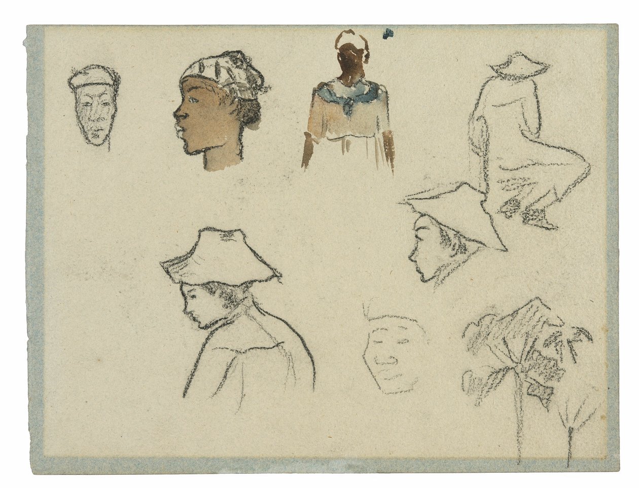 Skisser av figurer og løvverk (recto); Profil av Charles Laval med palmetre og andre skisser (verso) av Paul Gauguin
