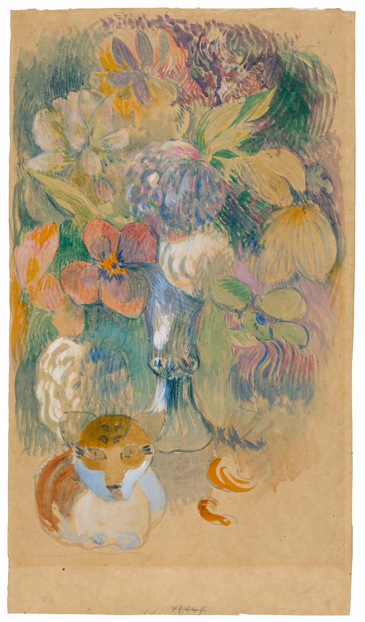 Stilleben med katt av Paul Gauguin
