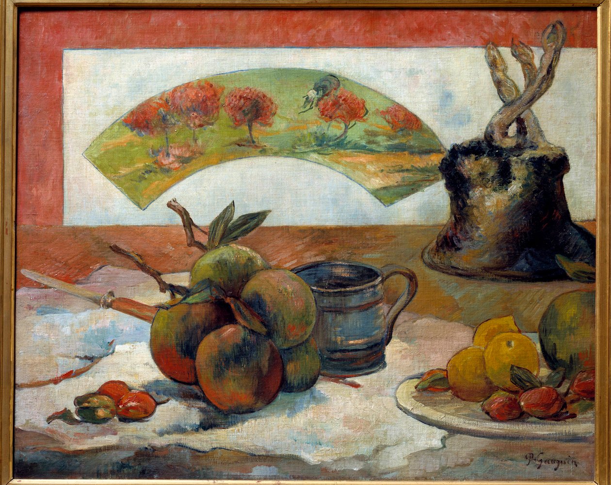 Stilleben har viften. Maleri av Paul Gauguin (1848 - 1903) av Paul Gauguin