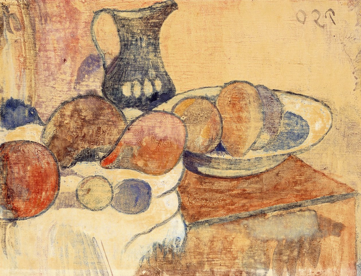 Stilleben med en mugge og frukt; Stilleben med kanne og frukt, ca. 1899 av Paul Gauguin