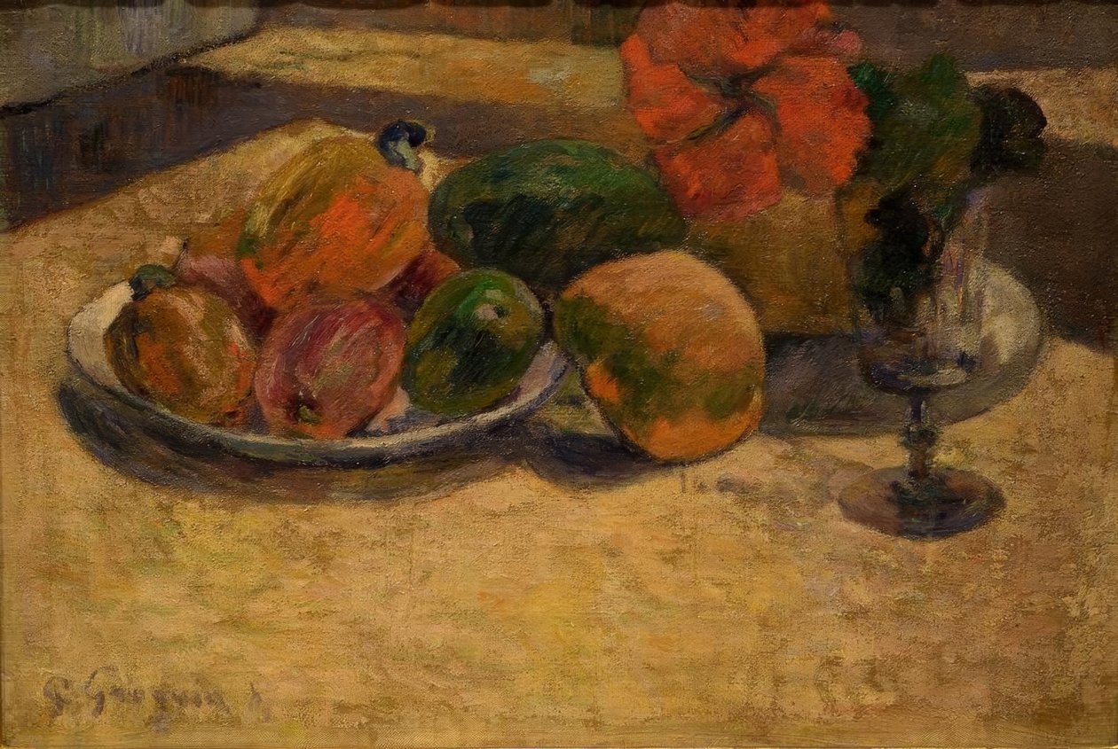 Stilleben med mango og hibiskus av Paul Gauguin