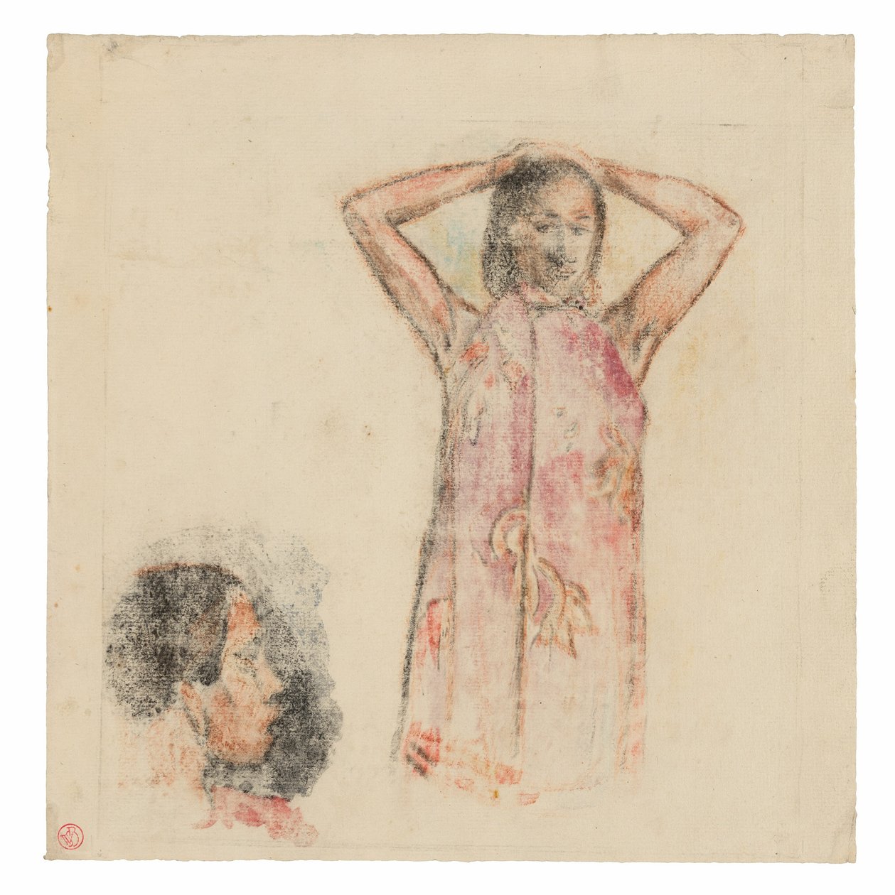 Tahitisk jente i rosa Pareu av Paul Gauguin