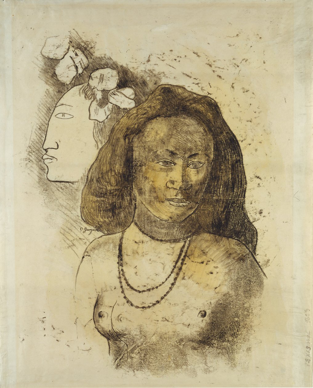 Tahitisk kvinne med ond ånd, ca. 1899-1900 (monotypi med akvarell på papir) av Paul Gauguin