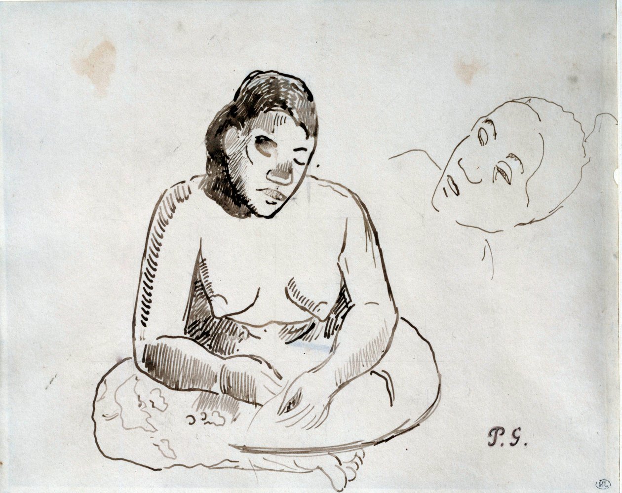 Tahitisk kvinne sitter Blekkstudie av Paul Gauguin (1848-1903) Paris fra 1800-tallet, Louvre-museet av Paul Gauguin
