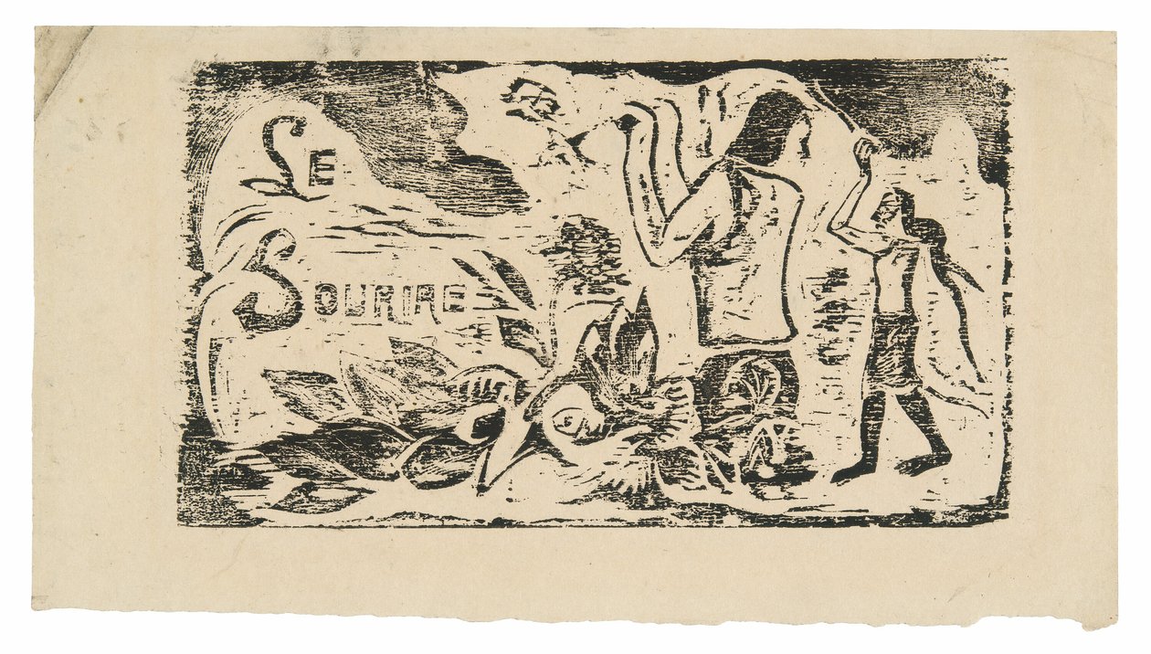 Tahitianere, blomster og blader, hodeplagg for Le sourire av Paul Gauguin