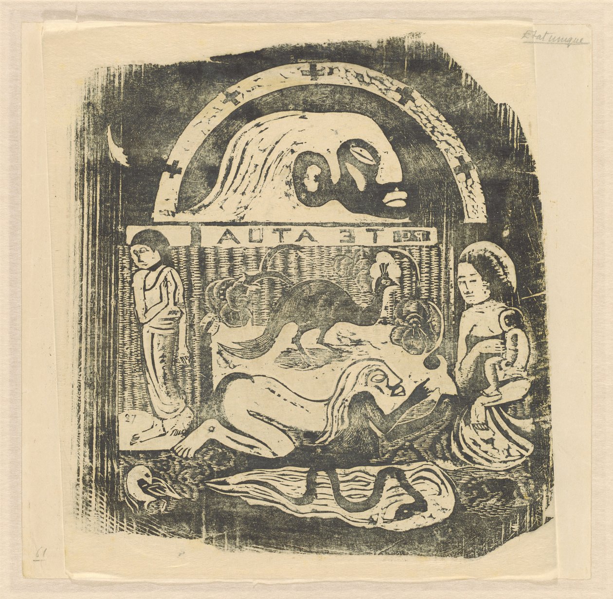 Te Atua (Gudene) liten tallerken [recto] av Paul Gauguin