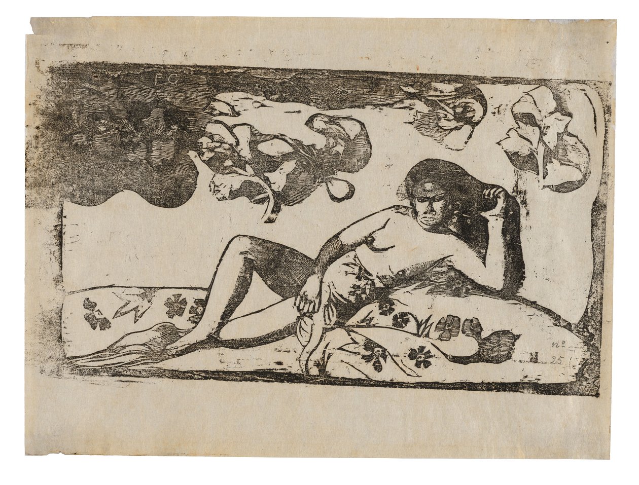 Te arii vahine—opoi (Kvinne med mangoer—trøtt), fra serien med sene tresnitt av Paul Gauguin
