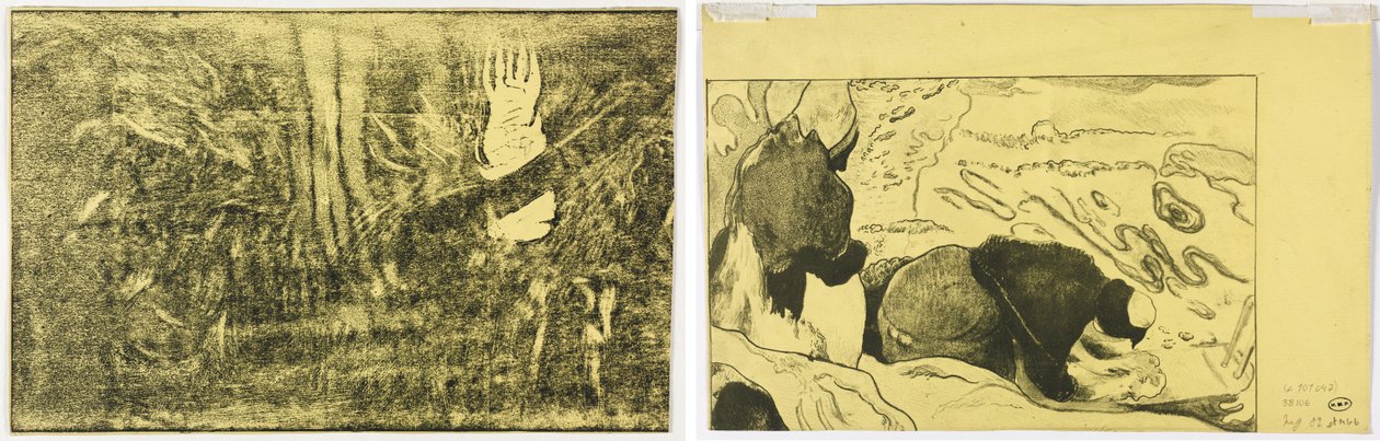 The Devil Speaks (Mahna No Varua Ino) (recto); Kvinner som vasker klær (verso) av Paul Gauguin