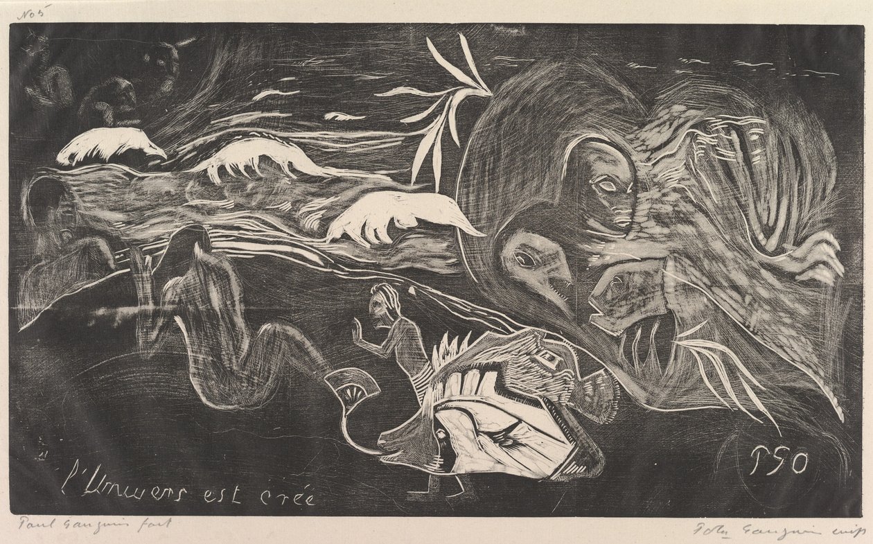 Universet er skapt Universet er skapt, fra Fragrance Noa Noa, 1893-94. av Paul Gauguin