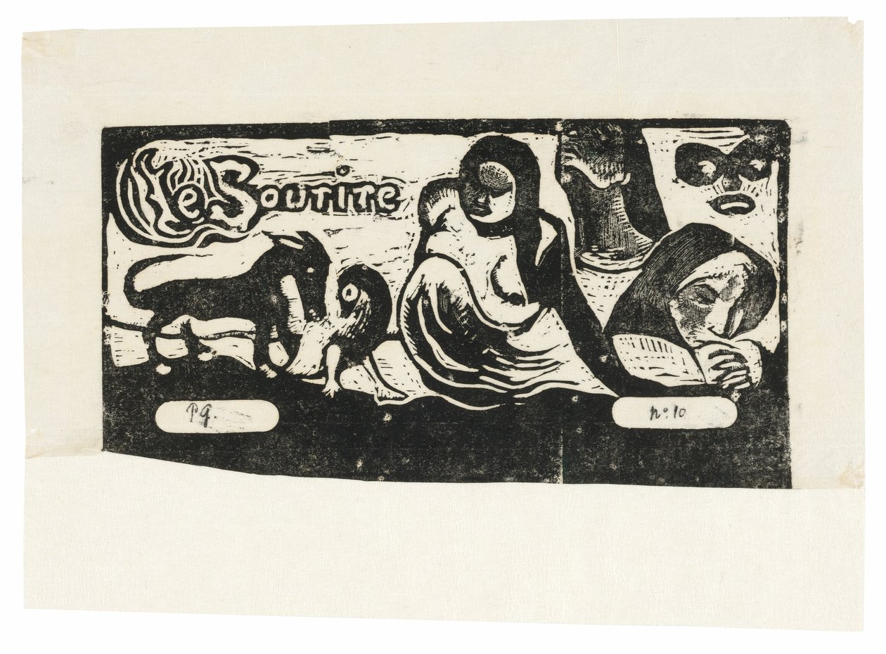 Tre personer, en maske, en rev og en fugl, hodeplagg for Le sourire av Paul Gauguin