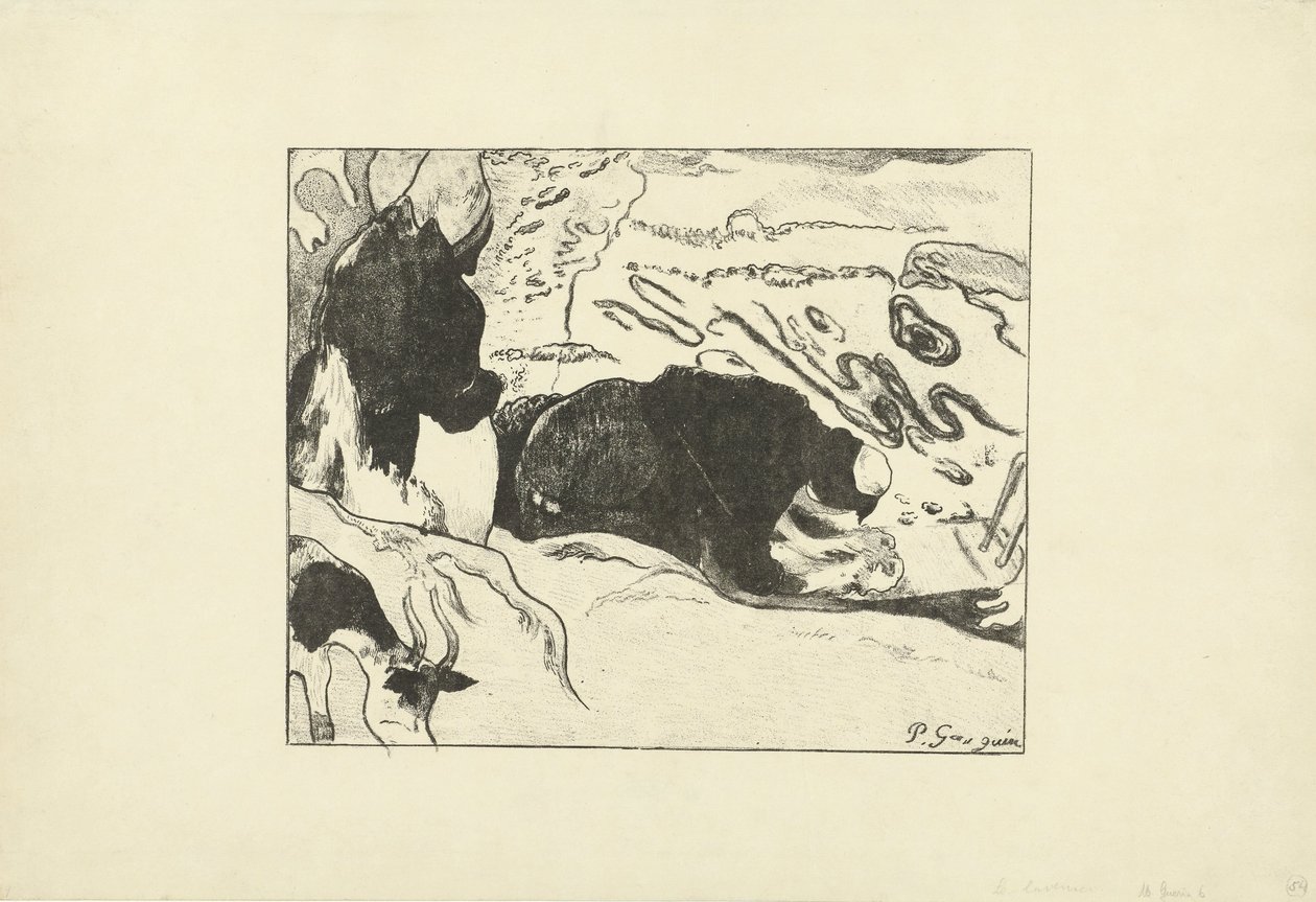 To vaskekvinner vasker klær i nærheten av vann Les Lavandieres av Paul Gauguin