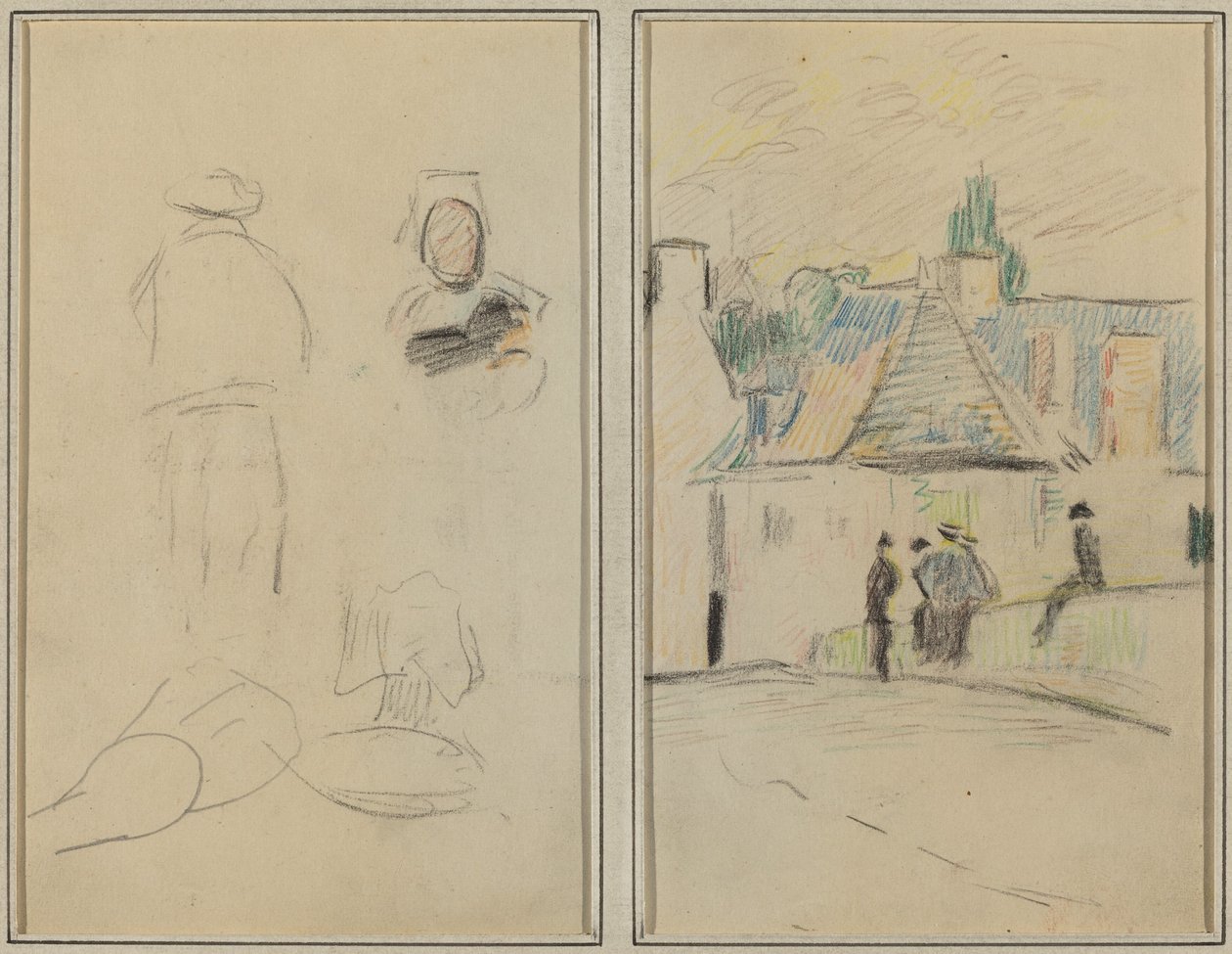 To bretonske figurer; Bro ved Pont-Aven [recto] av Paul Gauguin