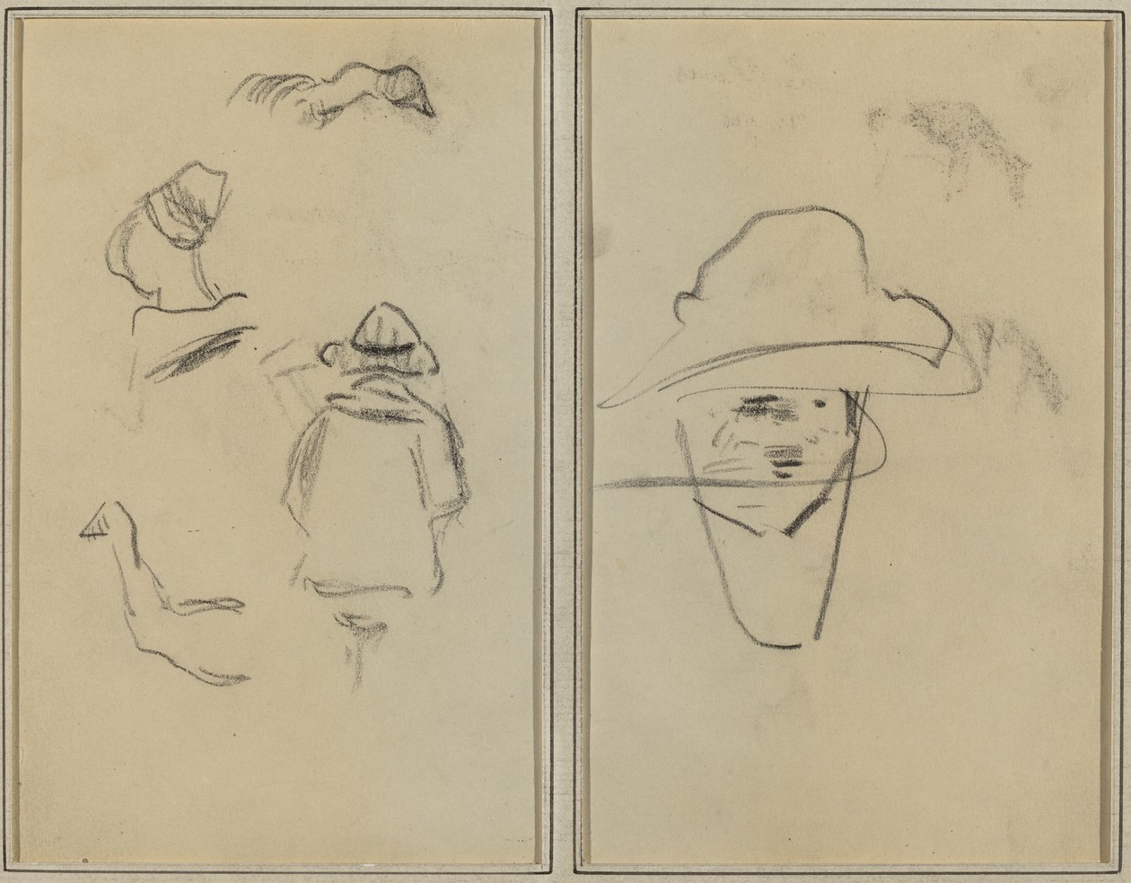 To bretonske figurer og studier av to gjess; Mann med hatt [verso] av Paul Gauguin