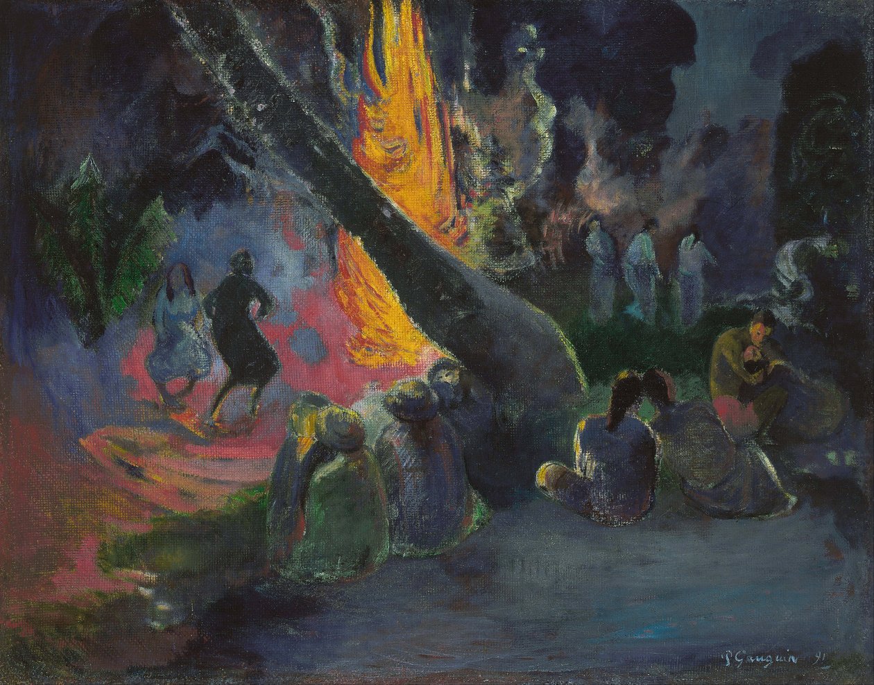 The Fire Dance - The Fire Dance, av Gauguin, Paul Eugene Henry (1848-1903). Olje på lerret av Paul Gauguin